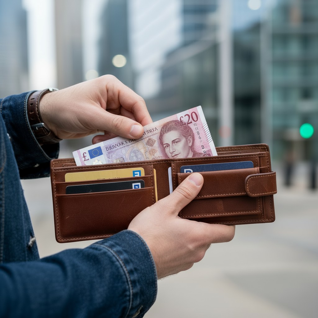 Taking out a GBP note from wallet